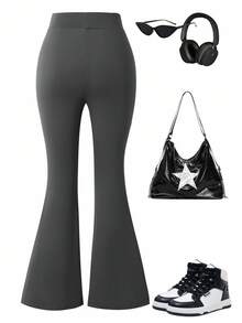 青少年女孩休闲开衩喇叭裤，百搭通勤休闲学院风长裤