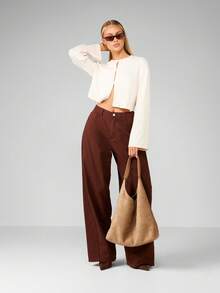 MISSGUIDED كارديجان قصير بأزرار وأكمام طويلة بطراز كلاسيكي، كنزة صوفية صوفية مريحة للشتاء والخريف، إطلالة عصرية مثالية للأعياد - لون مشمشي - مشاهدة 3
