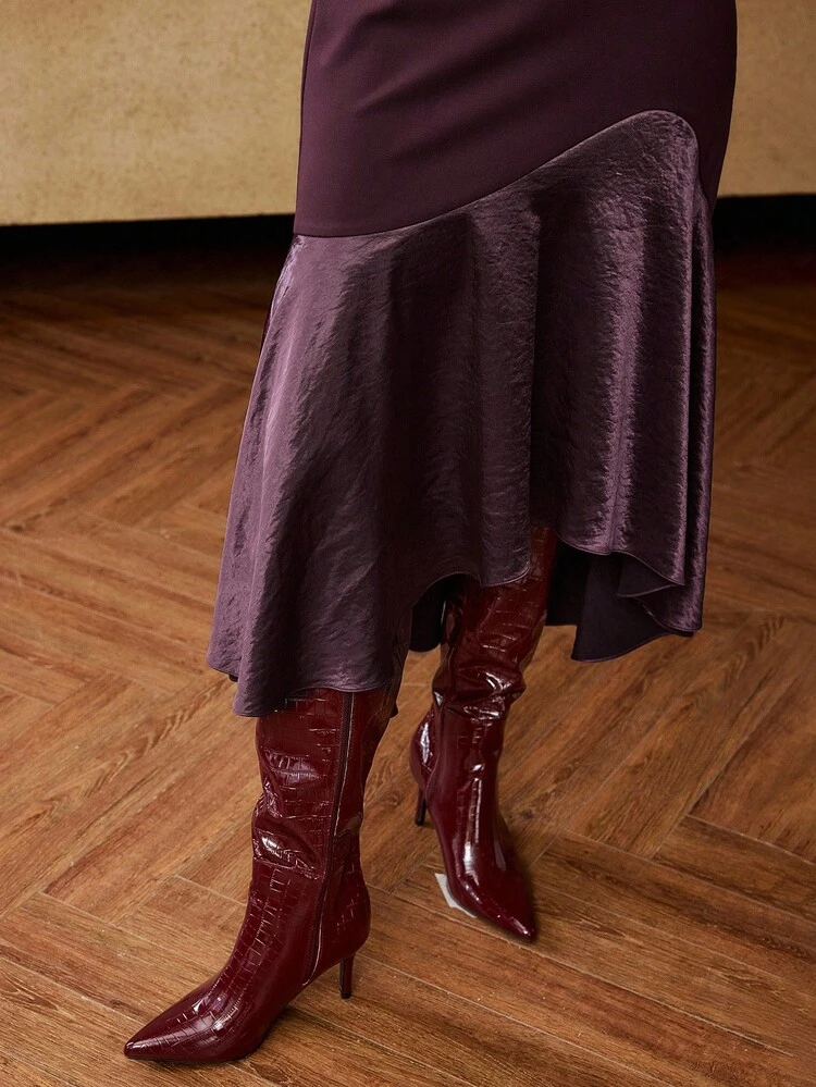 VESTIDO MAXI DE CORTE SESGO DE SATÉN CON CONTRASTE OTOÑO/INVIERNO