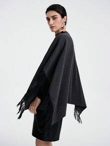 Aalyst Chaqueta sin mangas con cuello de chal, cierre de cremallera y decoración con flecos, de estilo gótico vintage para mujer. Tela suave y de alta gama, adecuada para uso casual, de commute, al aire libre y de fiesta en otoño/invierno - Gris Oscuro - Ver 2