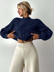 Maglione casual da donna a maniche a lanterna, colore unito, autunno/inverno