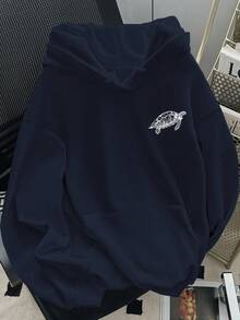 SHEIN 女士海龟印花长袖休闲卫衣，秋冬款 - 藏蓝色 - 查看 2