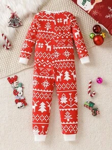 Ensemble pyjama à col ras du cou tricoté avec motifs blocs de couleurss de flocons de neige, rennes, sapins de Noël et motifs géométriques, manches longues et leggings pour jeune garçon. Tenues assorties pour frères et sœurs, automne/hiver - Multicolore - Voir 2