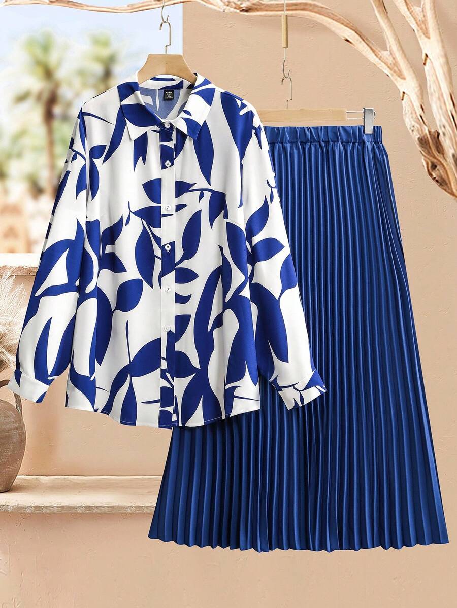 Lacomfia Plus Size Long Sleeve Maxi Dress 2 Pieces Set Fall Cloth For Women - Blue - View 1