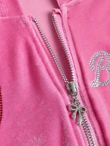 Betty Boop | ROMWE 大码 Y2K 字母图案水钻装饰卫衣和裤子 2 件套 - 粉色 - 查看 3