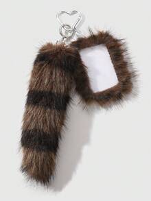 ROMWE Grunge Punk 1 pieza Llavero con colgante de cola de animal de piel sintética a rayas marrón con estilo retro Y2K elegante y de alta gama, adecuado para uso diario de mujeres/niñas, regalo para vacaciones - Marrón-7 - Ver 1