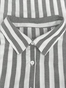 EMERY ROSE Plus Size Linen Striped Casual/Office Shirt