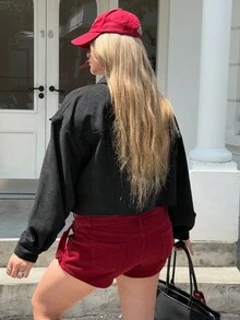 SHEIN EZwear معطف كاجوال فضفاض بأكمام طويلة وياقة منسدلة للنساء المقاسات الكبيرة للربيع والخريف ذو لون واحد - الأسود - مشاهدة 4