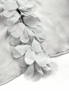 Franclia 大码休闲宽松V领长袖蕾丝花边衬衫，优质梭织面料，银灰色，秋冬 - 灰色 - 查看 5