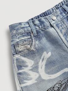 SHEIN Girlism Quần jeans ống rộng dáng suông phong cách Y2K cho bé gái, màu sáng, in chữ graffiti, có túi, kiểu dáng thường ngày, quần jeans ống rộng thoải mái, quần jeans thường ngày mùa thu đông, quần jeans rộng thùng thình cho bé gái, quần jeans sân bay, quần ống rộng, thời trang đường phố, quần jeans ngộ nghĩnh, quần jeans đi học, quần jeans dự tiệc sang trọng, quần jeans Giáng sinh. - Rửa trung bình - Xem 4