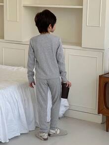 DAZY 青少年男孩纯色圆领长袖上衣和裤子睡衣套装 - 灰色 - 查看 4