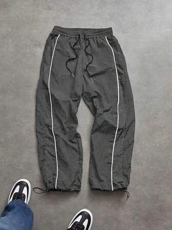 Sport MetroGents Men's Drawstring Waist Pockets Loose Casual Sports Pants Windbreaker Pants Baggy Gym Clothes Men Sports Pants Nylon Pants