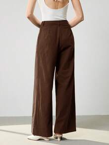 Uhlyne 女式秋季亚麻混纺修身休闲裤 - 咖啡棕 - 查看 3