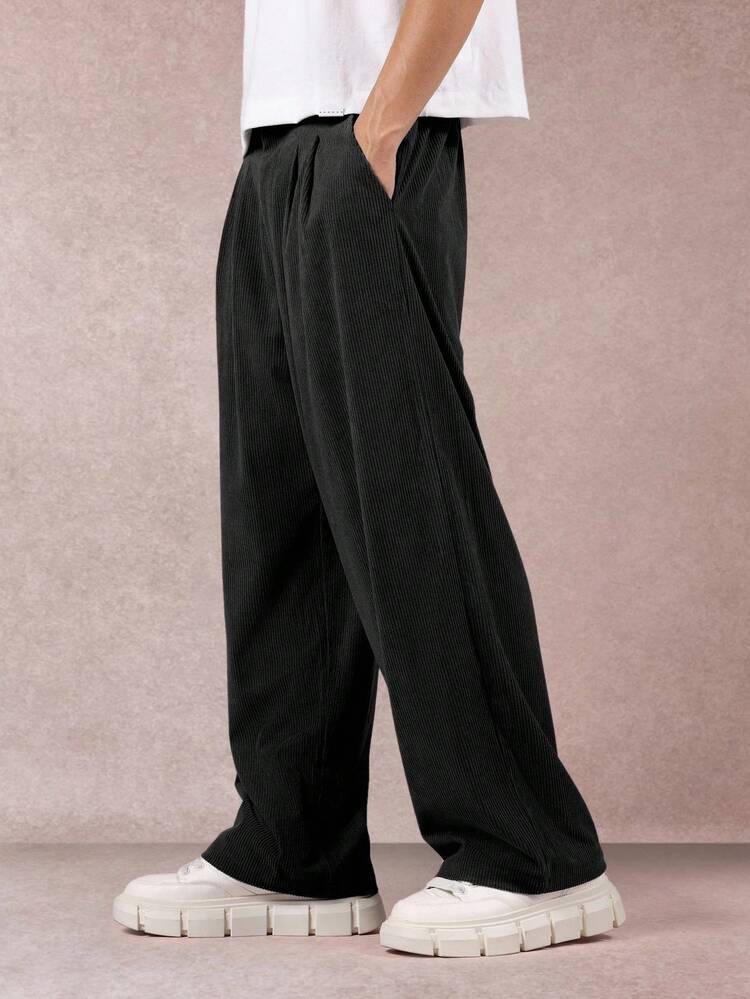 Wide Leg Corduroy Pants With Pleated Detail