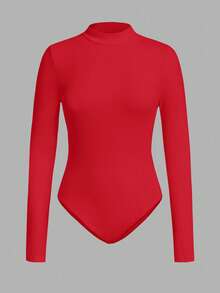 SHEIN EZwear 女士休闲纯色长袖针织保暖紧身衣 - 紅色 - 查看 7