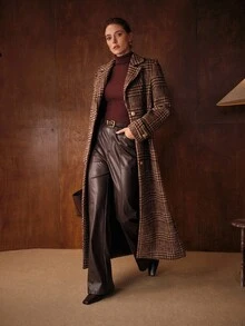 MOTF PREMIUM FALL WINTER WOOL PLAID OVERCOAT - Coffee Brown - View 4