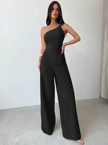 Firerie Elegant Linen Backless Ruched Waist Wide Leg Jumpsuit, Casual, Vacation, Commute Cocktail, Summer Black - Black - View 7