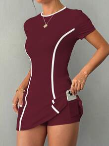 Dewbera Women's Tennis Workout Outdoor Slim Fit White Short Sleeve Sports Dress With Shorts And Phone Pocket Pickleball Dress Athletic Dress Tennis Tennis Dress Fitness Dress