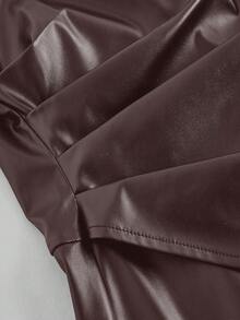 SHEIN MOD 女式休闲长袖 PU 皮革拼色迷你连衣裙，秋季