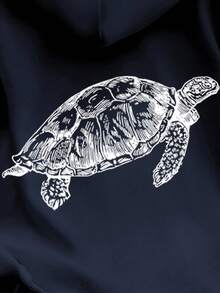 SHEIN 女士海龟印花长袖休闲卫衣，秋冬款 - 藏蓝色 - 查看 5