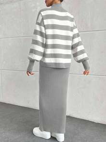 EURMUSE 2pcs Ribbed Knit Dress Set
