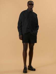 Musero Asymmetrical Long Sleeve Button Through Shirt Front Pocket Detailing Boxy Oversized Fit Spring Summer Holiday Vacation - Black - View 5