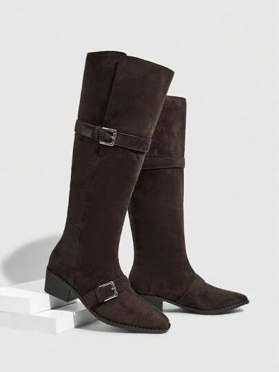 Daringsoles 女士休闲通勤过膝长靴，带搭扣设计