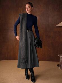 MOTF PREMIUM SIMPLE METAL BUCKLE DECOR BASE LAYER SWEATER - Navy Blue - View 6