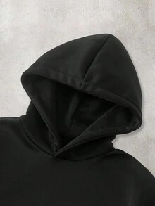 Manfinity EMRG 男士十字架和耶稣标语图案连帽衫，街头风格设计，黑色长袖衬衫，秋季男装 - 黑色 - 查看 3