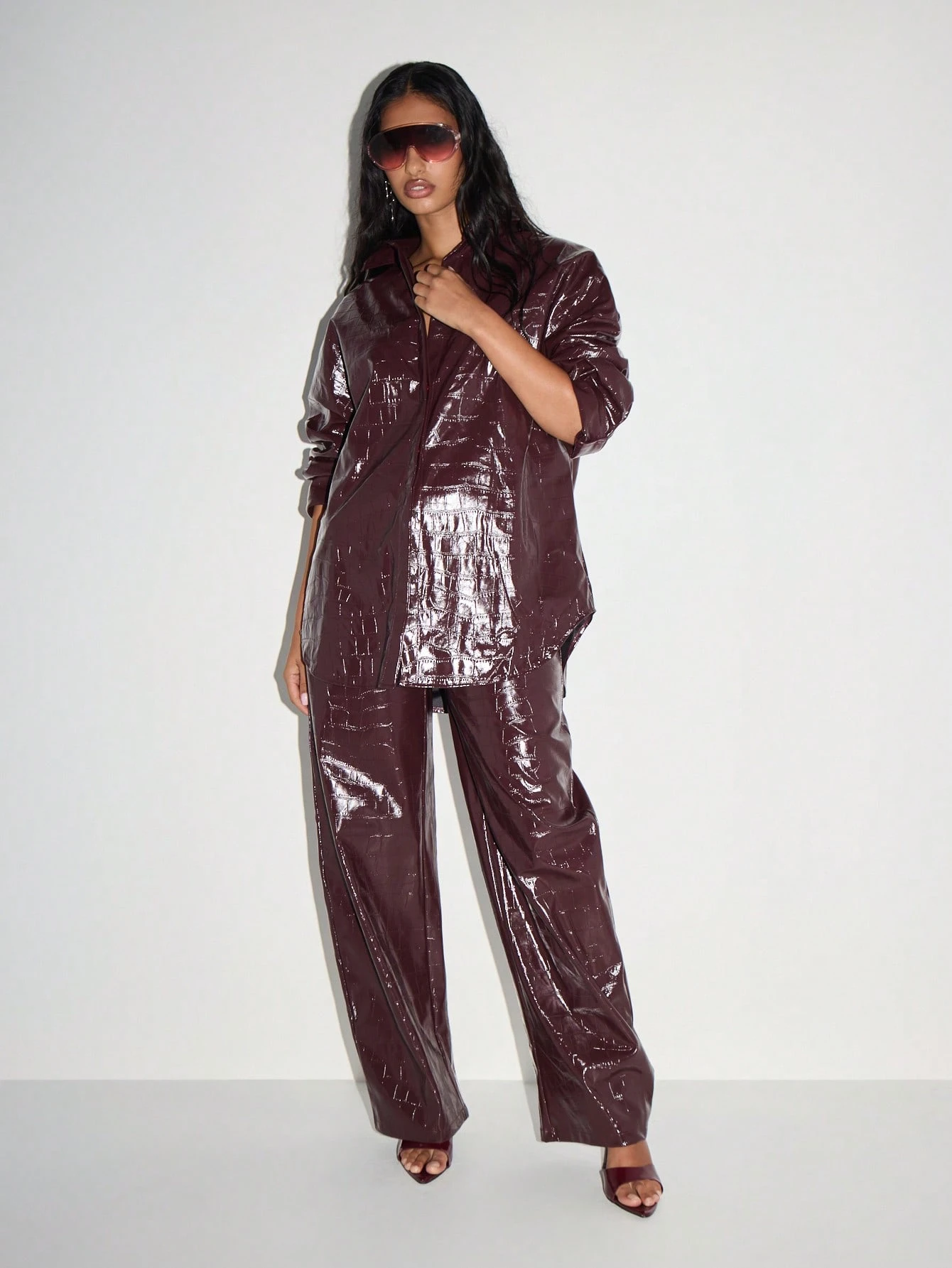 KIZN Patent Leather Oversized Shirt With Crocodile Pattern