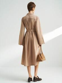 Airaco Women's Casual Button-Up Tie-Waist Midi Dress - Apricot - View 2