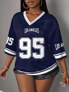 Slaydiva Casual Minimalist Letter & Number Graphic Women T-Shirt, Suitable For Summer