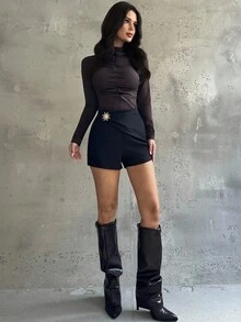 Firerie 女士金属太阳装饰时尚百搭短裤 - 黑色 - 查看 1