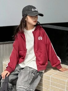 DAZY Tween Girls' Round Neck Knitted Hooded Sweatshirt Sweatshirt - Red - View 6