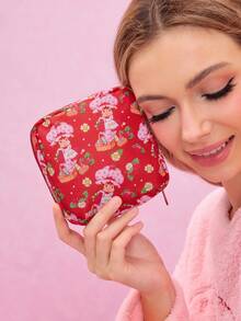 Strawberry Shortcake X SHEIN 1PC/1 套卡通图案印花涤纶纤维收纳袋，可用作女性卫生收纳袋、数码收纳袋、小物件收纳袋、草莓、田园、猫咪、可爱 - 彩色 - 查看 7