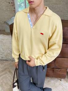 ESTAVOR Men's Dropped Shoulder Long Sleeve Casual Polo Collar Cardigan Sweater, For Fall Winter - Yellow - View 4