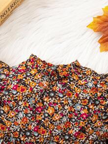 SHEIN Baby Girl Elegant Floral Print Long Sleeve Ruffle Hem Dress Autumn/Winter - Multicolor - View 5