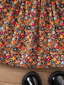 SHEIN Baby Girl Elegant Floral Print Long Sleeve Ruffle Hem Dress Autumn/Winter - Multicolor - View 8