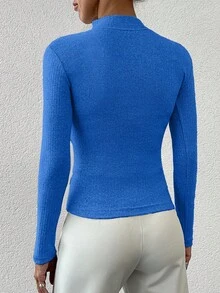 EURMUSE Women's Casual Minimalist Basic Solid Color Mock Neck Sweater Office Royal Blue Autumn - Blue - View 2