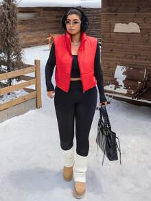 SHEIN EZwear Plus Zip  Vest Coat, For Winter Fall Autumn - Red - View 9