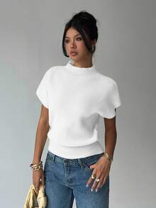 Aloruh 女士休闲纯色短袖毛衣秋冬女装 - 白色 - 查看 5