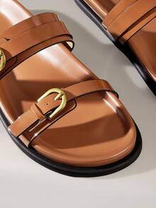 Solecia 女士时尚黑色舒适平底凉鞋 - 巧克力棕 - 查看 5