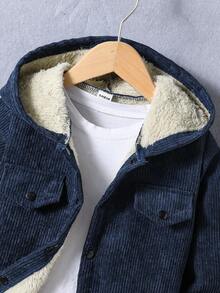 SHEIN Genkimix Kids 2 件套男童休闲简约羊毛夹克和裤子套装，适合休闲、日光浴、上学、秋冬、幼儿服装 - 藏蓝色 - 查看 4