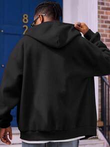 Manfinity Dauomo 男士字母印花拉链连帽休闲卫衣，秋季款，长袖上衣