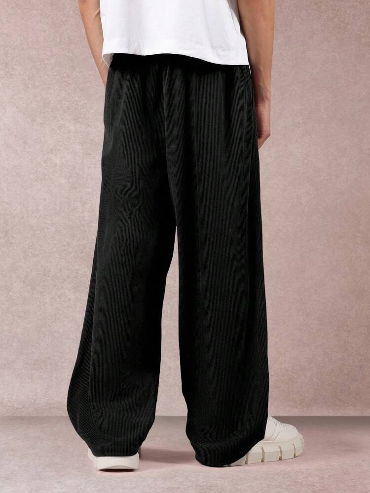 Wide Leg Corduroy Pants With Pleated Detail