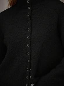 MUSERA 高领蓬松针织长袖开衫，优雅可爱性感街头风，适合夜间外出、晚宴派对等场合，春季必备单品 - 黑色 - 查看 6