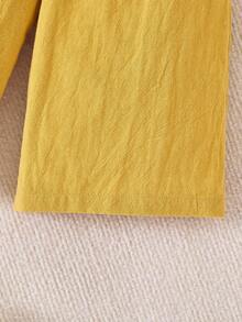 女婴可爱纯色荷叶边下摆吊带背心和裤子 2 件套套装，夏季