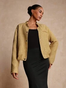 Lyxana 女式亮片装饰宽松长袖立领夹克 - 金色 - 查看 4