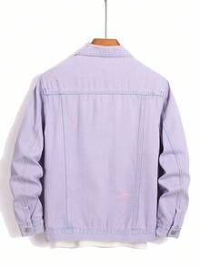 Manfinity Homme 男士休闲街头风褪色紫色可爱复古牛仔夹克，秋季款 - 淡紫色 - 查看 2