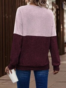 SHEIN LUNE Casual Color Block Drop Shoulder Sweatshirt, Autumn - Multicolor - View 2